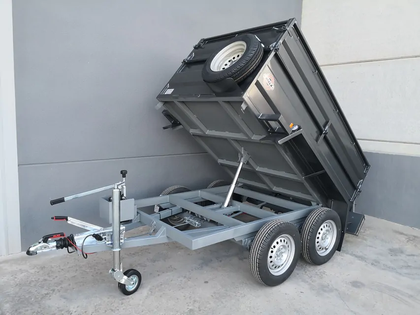 Remolque basculante hidráulico 2 ejes con sobrelateral – Ruedas por fuera –